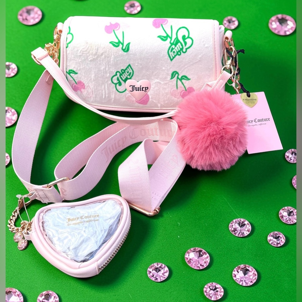 Juicy Couture Retro Cherry 🍒 Shoulder Bag & Crossbody & Heart Coin Pouch & Charm